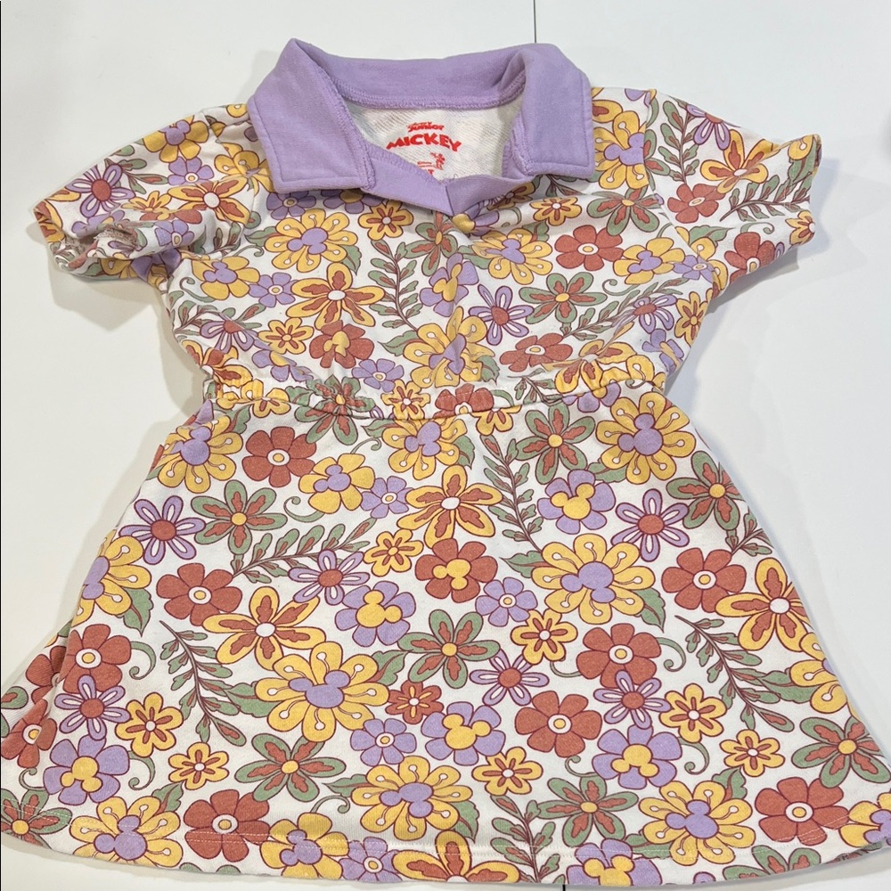 Mickey Mouse - 4T,‎ Floral Polo Dress with Purple Collar